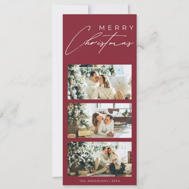 Tarjeta Festiva Minimalist Elegant 3 Photo Collage Red Christmas (Anverso)