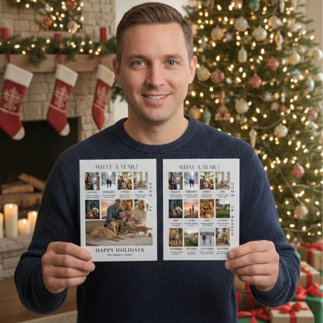 Tarjeta Festiva Minimalist Family Photo Year In Review Christmas (Subido por el creador)