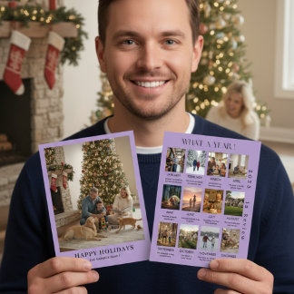 Tarjeta Festiva Minimalist Family Photo Year In Review Christmas