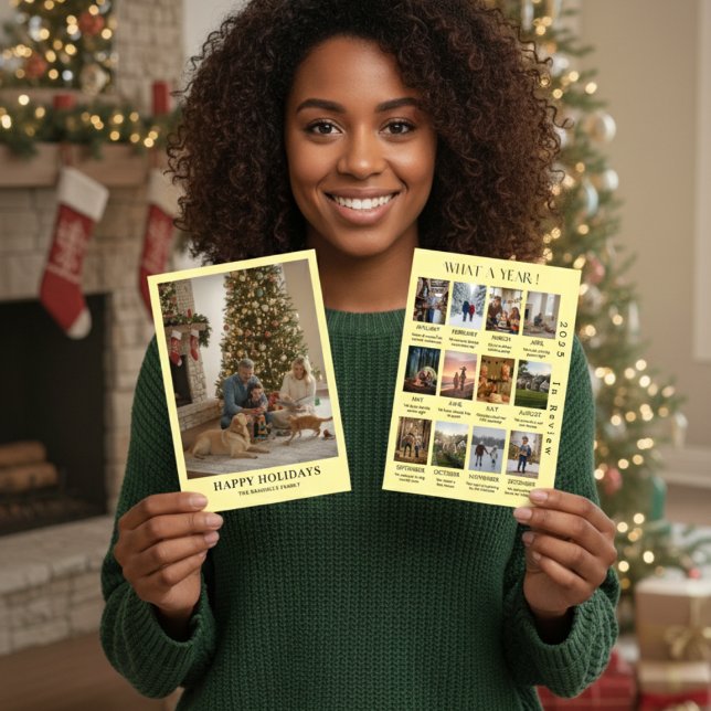 Tarjeta Festiva Minimalist Family Photo Year In Review Christmas (Subido por el creador)