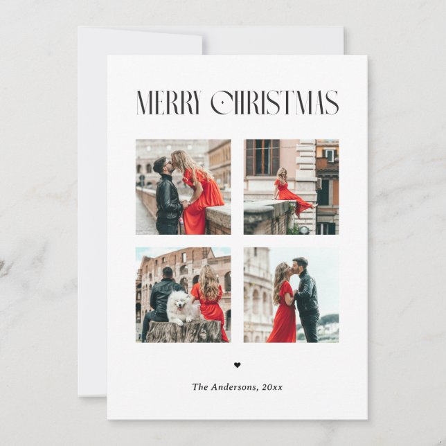 Tarjeta Festiva Minimalist Four Photo Merry Christmas | Elegant (Anverso)