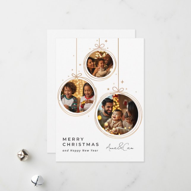 Tarjeta Festiva Minimalist Gold Photo Christmas Card (Anverso/Reverso In Situ)