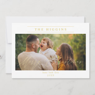 Tarjeta Festiva Minimalist Golden merry Christmas Photo Family