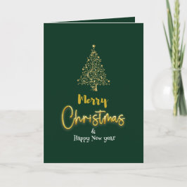 Tarjeta Festiva Minimalist Green & Gold Christmas Tree Folded
