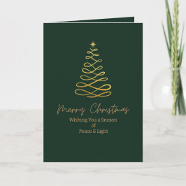 Tarjeta Festiva Minimalist Green & Gold Folded Christmas Card