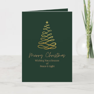 Tarjeta Festiva Minimalist Green & Gold Folded Christmas Card