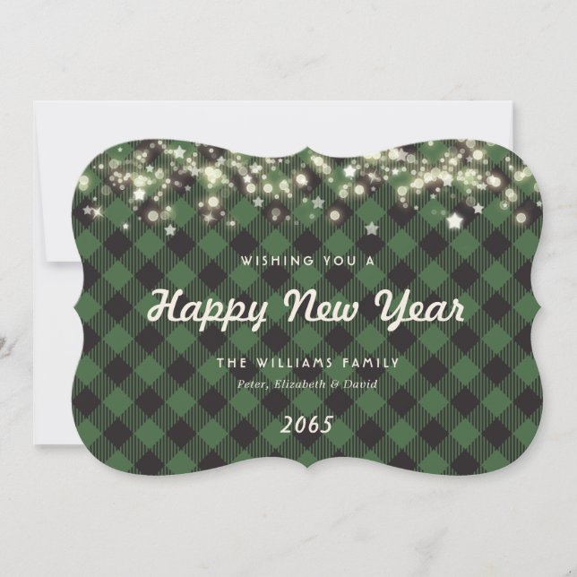 Tarjeta Festiva Minimalist Green Plaid New Year Card (Anverso)