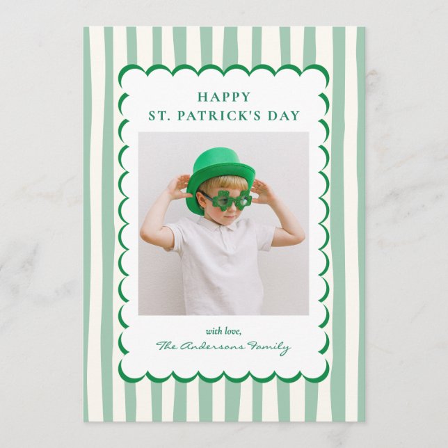 Tarjeta Festiva Minimalist Green Stripes St. Patrick's Day Photo (Anverso)