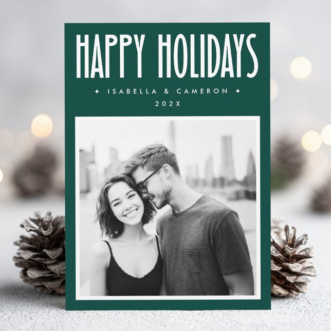 Tarjeta Festiva Minimalist Happy Holidays green Christmas photo (Minimalist Happy Holidays green Christmas photo Holiday Card)