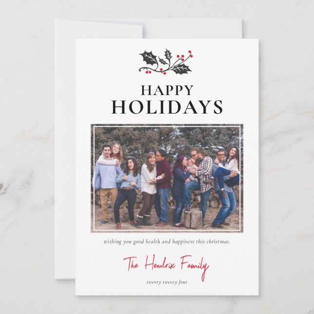 Tarjeta Festiva Minimalist Happy Holidays Photo Christmas (Anverso)