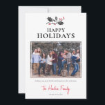 Tarjeta Festiva Minimalist Happy Holidays Photo Christmas<br><div class="desc">Modern minimalist holiday greeting card to send out to family and friends wishing them season greetings. Featuring a classic white background a simple red and black holly image, your favorite photo, christmas wishes, your family name in elegant calligraphy script and the year. The reverse can be changed to any color...</div>
