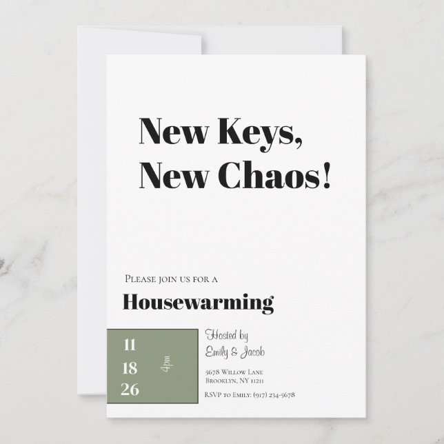 Tarjeta Festiva Minimalist Housewarming Invitation Olive Green (Anverso)