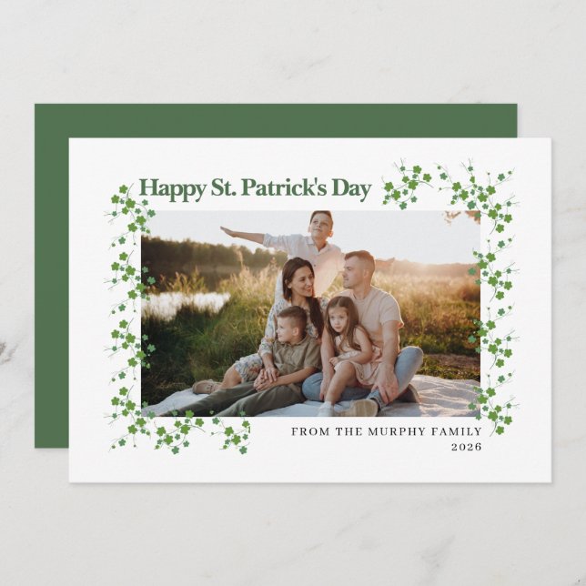 Tarjeta Festiva Minimalist lucky shamrock st. Patrick's Day Photo (Anverso / Reverso)
