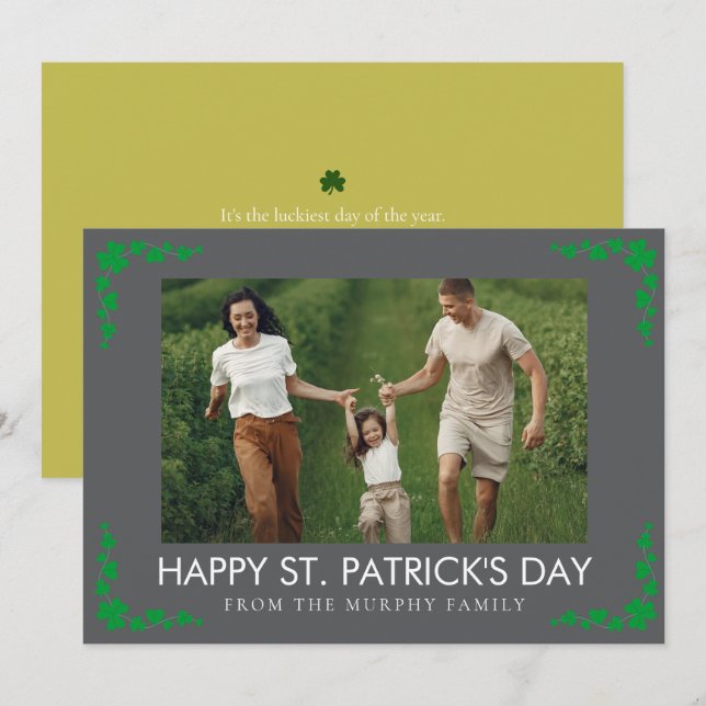 Tarjeta Festiva Minimalist lucky shamrock st. Patrick's Day Photo (Anverso / Reverso)