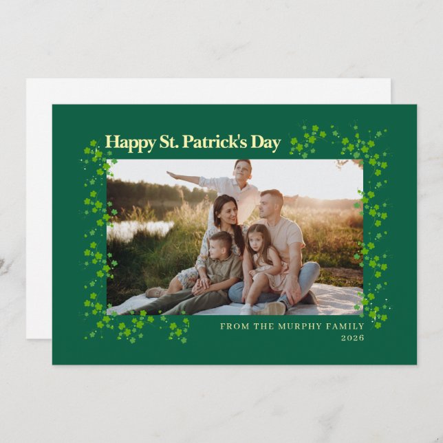 Tarjeta Festiva Minimalist lucky shamrock st. Patrick's Day Photo (Anverso / Reverso)
