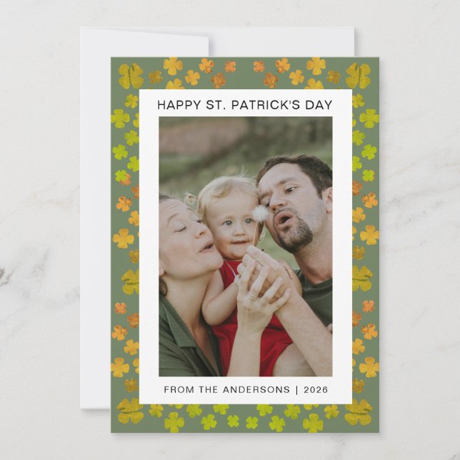 Tarjeta Festiva Minimalist lucky shamrock st. Patrick's Day Photo (Anverso)