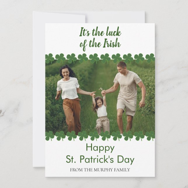 Tarjeta Festiva Minimalist lucky shamrock st. Patrick's Day Photo (Anverso)
