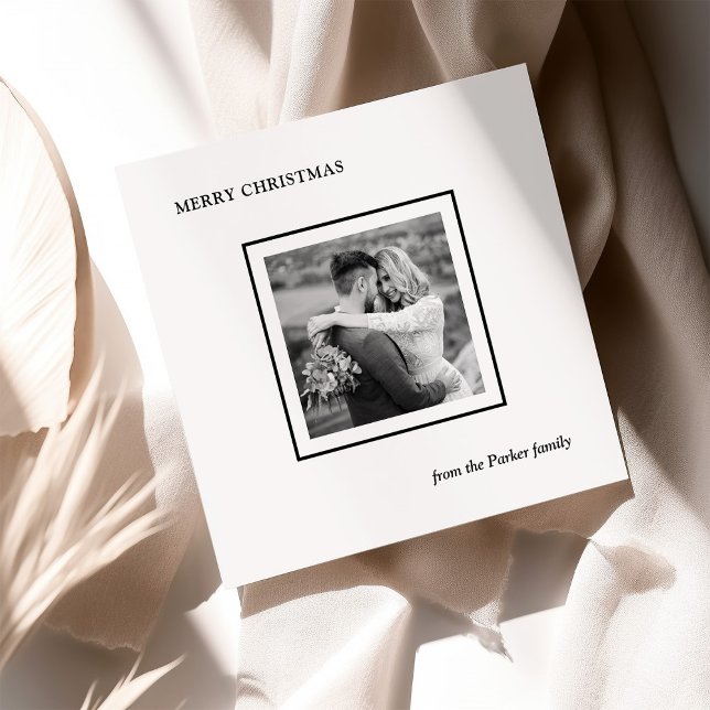 Tarjeta Festiva Minimalist Modern Black and White Photo Christmas (Subido por el creador)