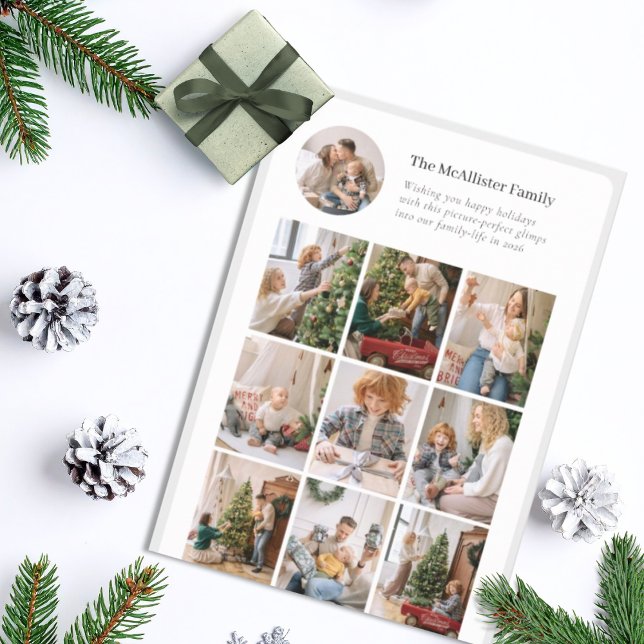 Tarjeta Festiva Minimalist Multi-Photo Holiday Card Nine Grid (Picture-perfect minimalist photo card for sharing your "top nine of the year" with friends + family)