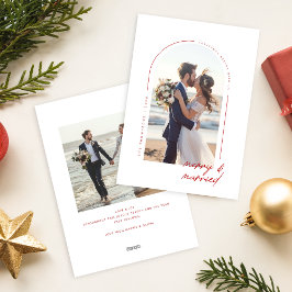 Tarjeta Festiva Minimalist Newlywed Beach Couple Photo Christmas