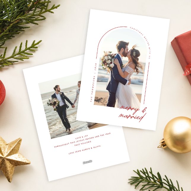 Tarjeta Festiva Minimalist Newlywed Beach Couple Photo Christmas (Subido por el creador)