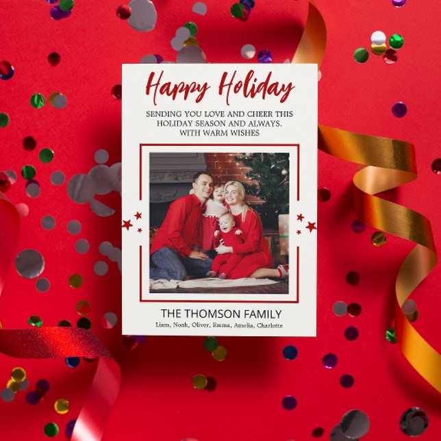 Tarjeta Festiva Minimalist One Photo holiday Red Christmas Card (Minimalist One Photo holiday Red Christmas Card one photo Christmas single picture simple  greeting)
