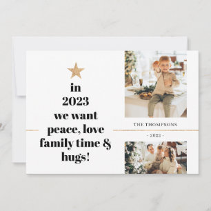 Tarjeta Festiva Minimalist Peace Love & Finally Hugs Multi Photo