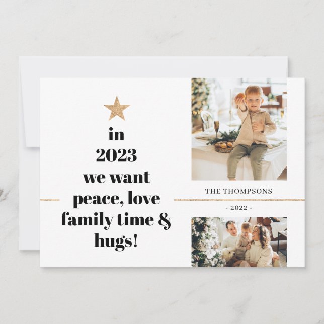 Tarjeta Festiva Minimalist Peace Love & Finally Hugs Multi Photo (Anverso)