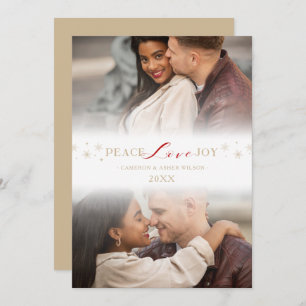 Tarjeta Festiva Minimalist Peace Love Joy Snowflakes 2 Photos