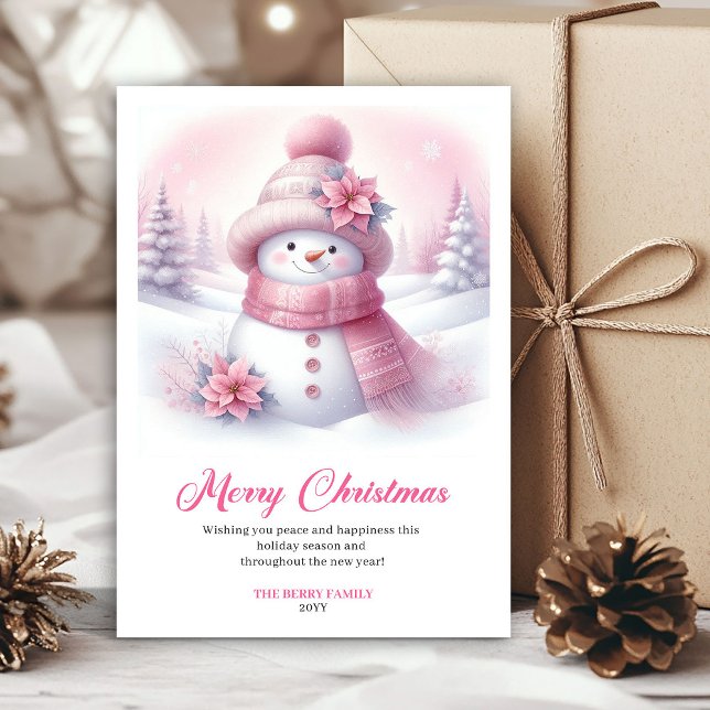 Tarjeta Festiva Minimalist Pink Snowman Kids Editable Christmas  (Minimalist Pink Snowman Kids Editable Christmas Greeting Card

)