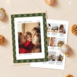 Tarjeta Festiva Minimalist Plaid Christmas Year Review Photo