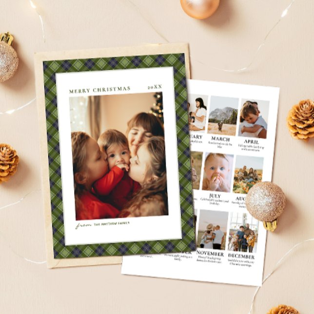Tarjeta Festiva Minimalist Plaid Christmas Year Review Photo (Subido por el creador)