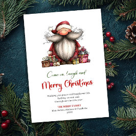 Tarjeta Festiva Minimalist Quirky Santa Hand Drawn Holiday Card