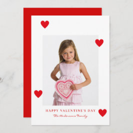 Tarjeta Festiva Minimalist Red Hearts Photo Happy Valentines Day