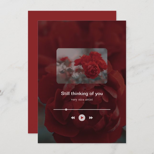 Tarjeta Festiva Minimalist Red Music Player Valentine's Day (Anverso / Reverso)