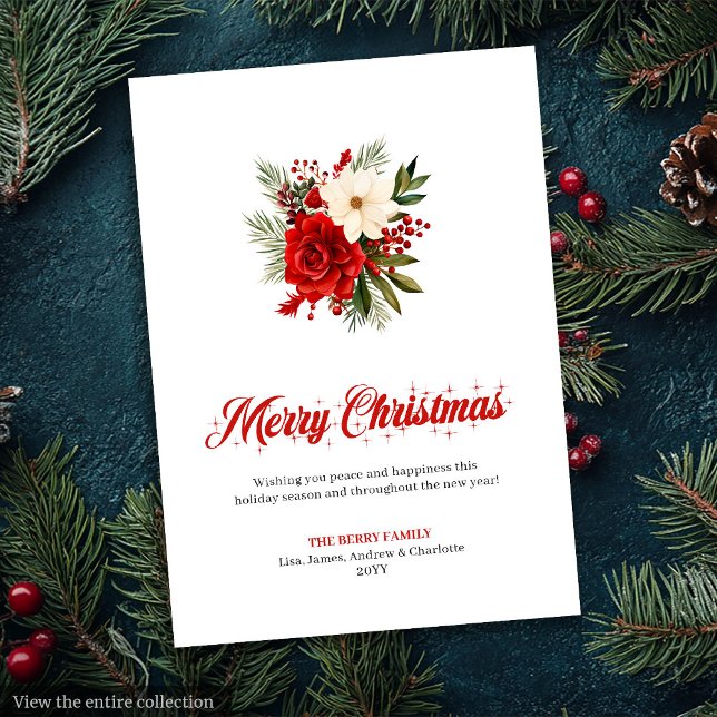 Tarjeta Festiva Minimalist Red Poinsettia Stylish Greeting Card (Minimalist Red Poinsettia Stylish Greeting Card

)