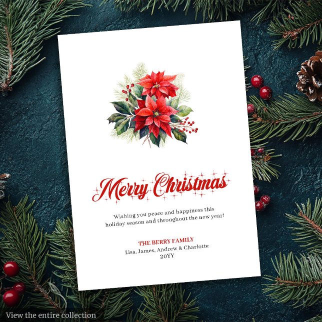 Tarjeta Festiva Minimalist Red Poinsettia Stylish Greeting Card (Minimalist Red Poinsettia Stylish Greeting Card

)