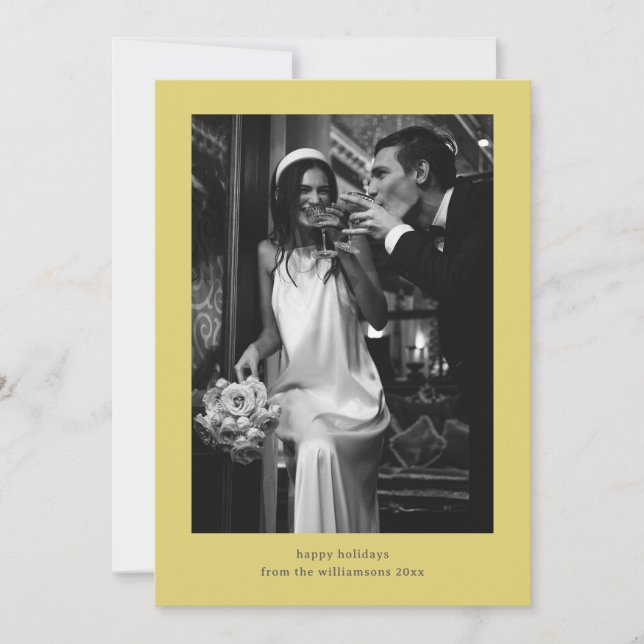 Tarjeta Festiva Minimalist Retro Photo Yellow Wedding Couple (Anverso)