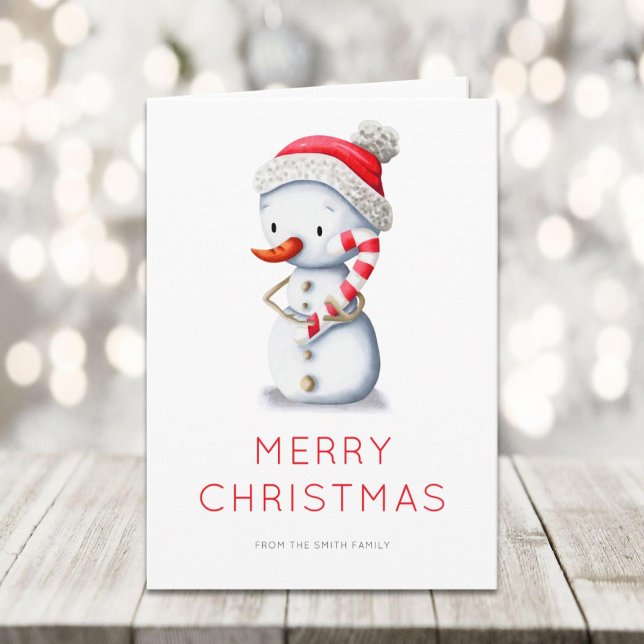 Tarjeta Festiva Minimalist Snowman Candy Cane Merry Christmas (Subido por el creador)