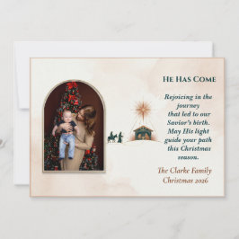 Tarjeta Festiva Minimalist Terracotta Nativity Journey Arch Photo