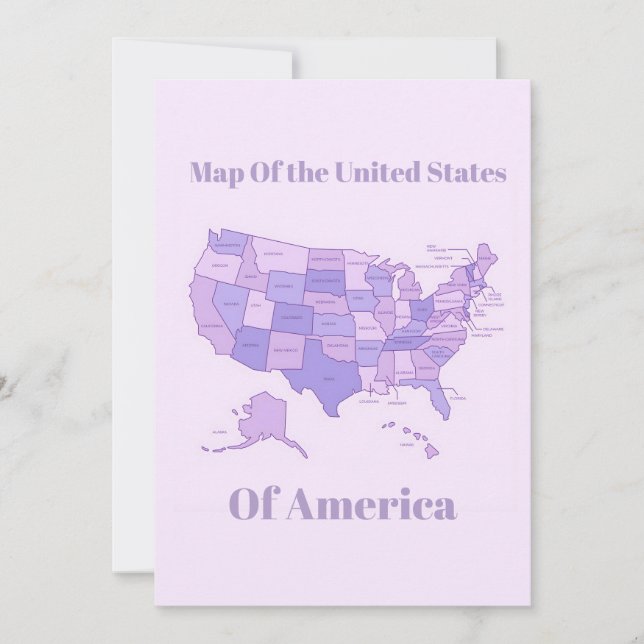 Tarjeta Festiva Minimalist United States Map Pink Purple Art (Anverso)