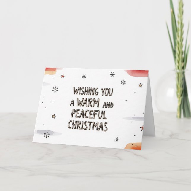 Tarjeta Festiva Minimalist Warm and Peaceful Christmas Lettering A (Anverso)