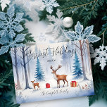 Tarjeta Festiva Minimalist Watercolor Reindeers Frosted Forest<br><div class="desc">Minimalist Watercolor Effect Reindeers Frosted Forest Christmas Winter Scene Holiday Cards. These Christmas cards perfectly capture the serene and sophisticated beauty of winter. The minimalist design features delicate reindeers brought to life through a detailed watercolor effect, moving through a frost-covered forest. The soft tones of white and pearl grey, paired...</div>