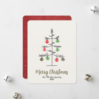 Tarjeta Festiva Minimalist Whimsical Sketch Christmas Tree 