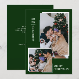 Tarjeta Festiva Minimalista 2 Navidades verdes de foto oscura
