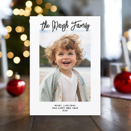 Tarjeta Festiva Minimalista Blanco Negro Familia Letra a Mano