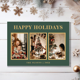 Tarjeta Festiva Minimalista Classic Holidays Green Three Photo