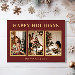 Tarjeta Festiva Minimalista Classic Holidays Red Three Photo