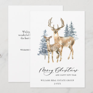 Tarjeta Festiva Minimalista elegante Deer Christmas Tree Corporate