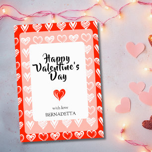 Tarjeta Festiva Minimalista Encaje Escarlata Corazones Blancos Chi